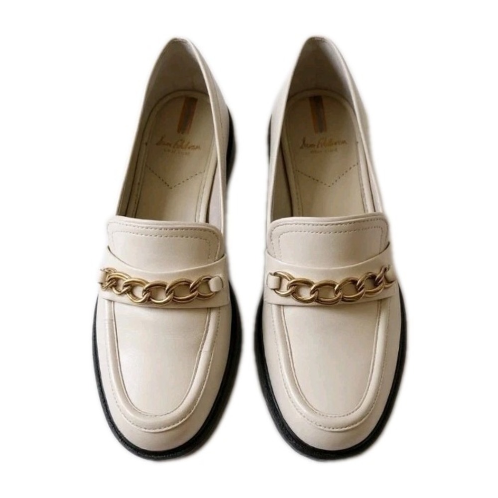 Sam Edelman Cream Loafers with Gold Chain
